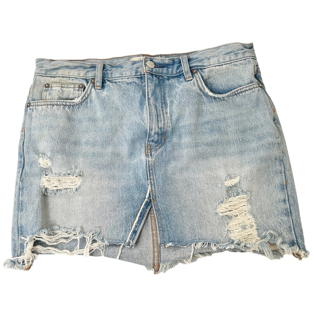 Free People We The Free Distressed Denim Jean Mini Skirt 30